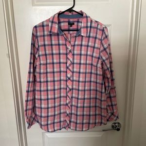 Talbots Plaid Button Down Shirt - Pink and Blue - Size XL